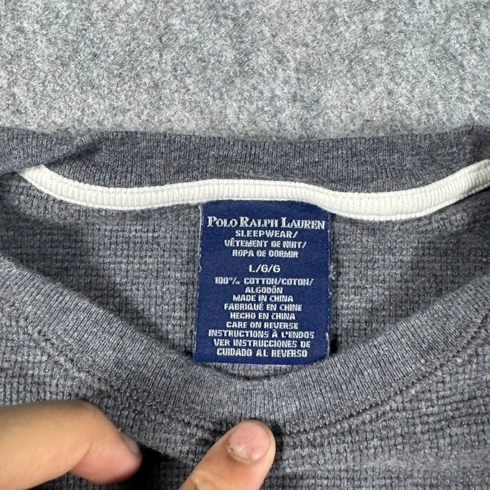Polo‎ Ralph Lauren Mens Grey Waffle Knit Sleepwear Long Sleeve Shirt L Thermal